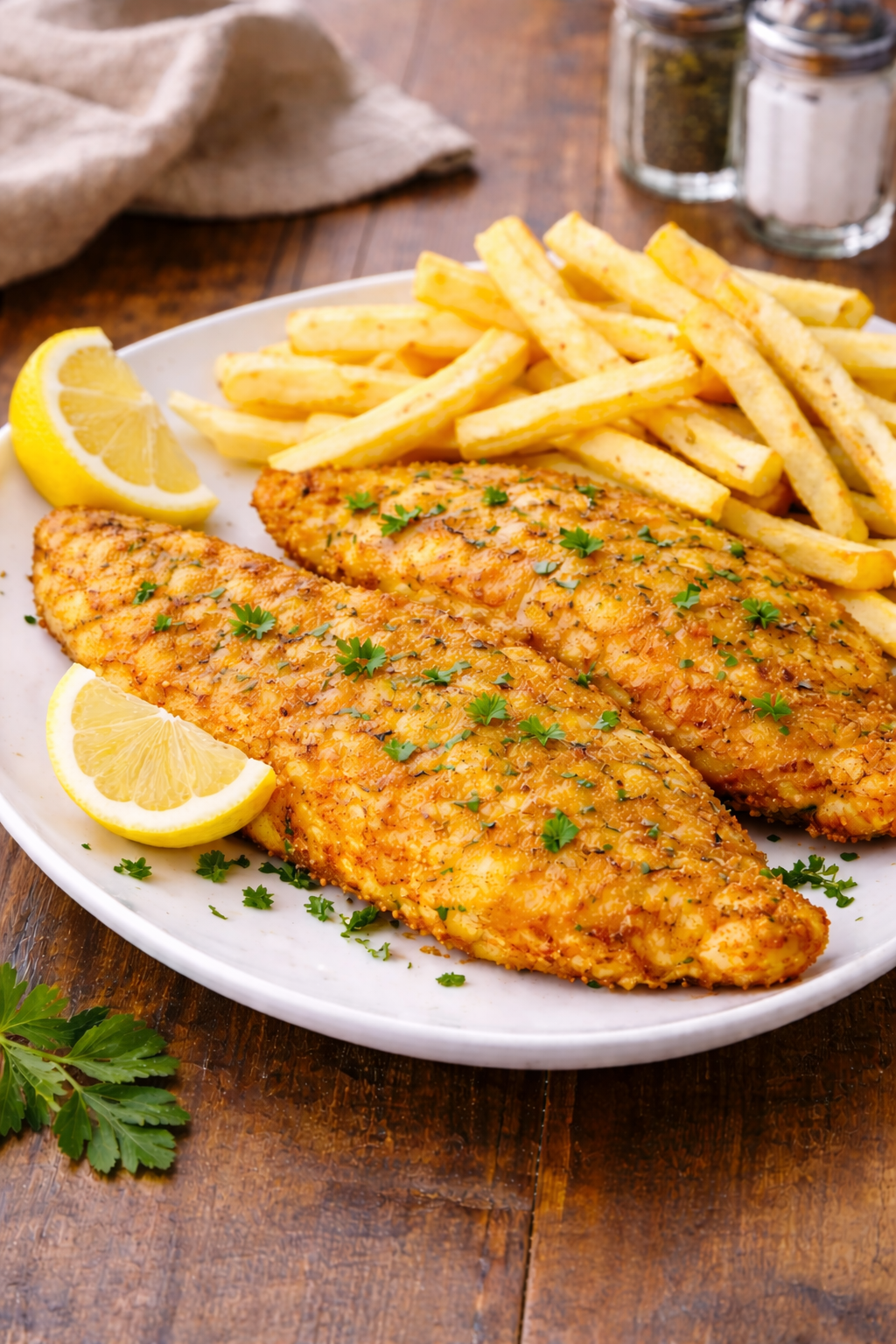 Fish Flounder Platter W/ Fries + Hot Sauce